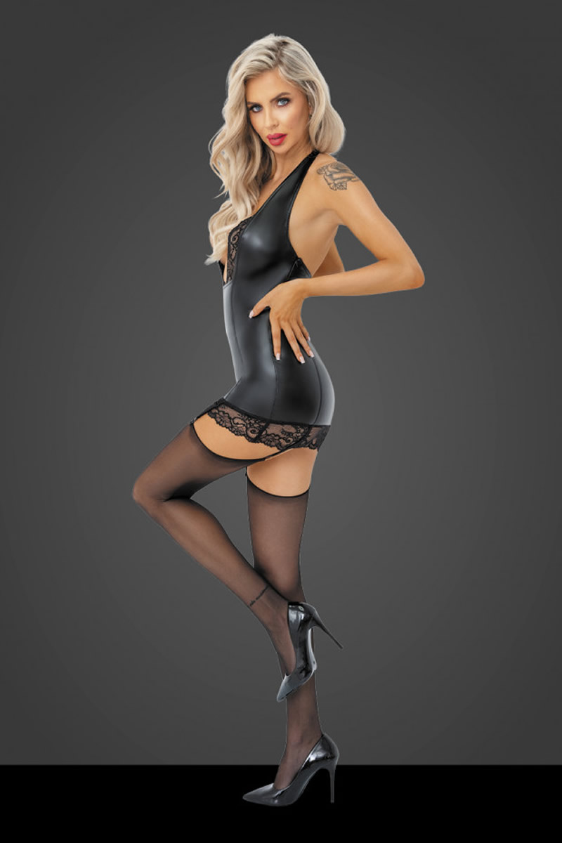 Minivestido Powerwetlook com acabamento em renda